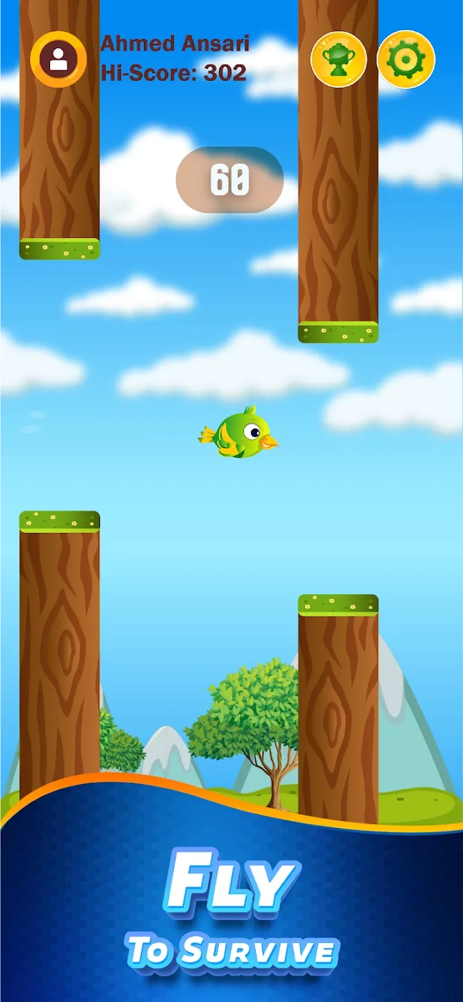 Screenshots des Flying Bird Spiels auf einem Smartphone